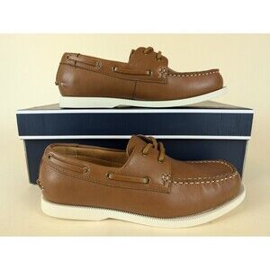 Club Room Boat Shoes Mens 7.5 M Elliot Slip On Tan Brown Faux Leather Casual NEW